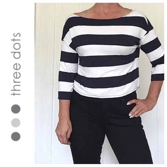 Three Dots | Tops | Three Dots Nautical Stripe Womens Boat Neck